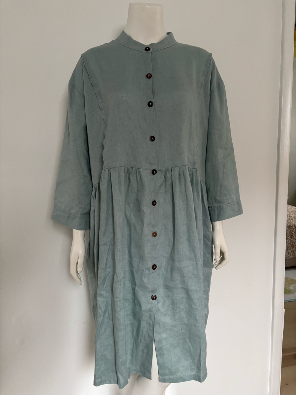 Linen Life 100% Linen Button-Front Dress in Light Blue